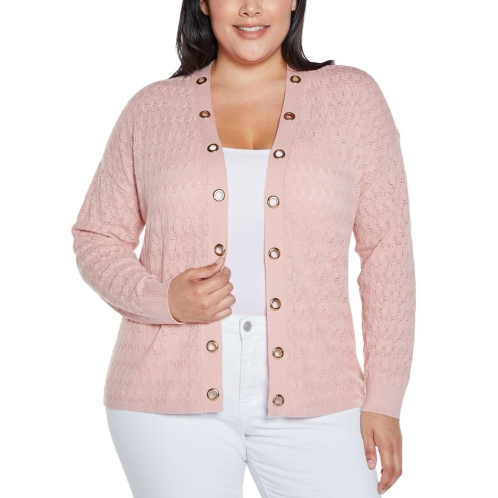 NWT Belldini Pink Grommet Open Front Cardigan 3X